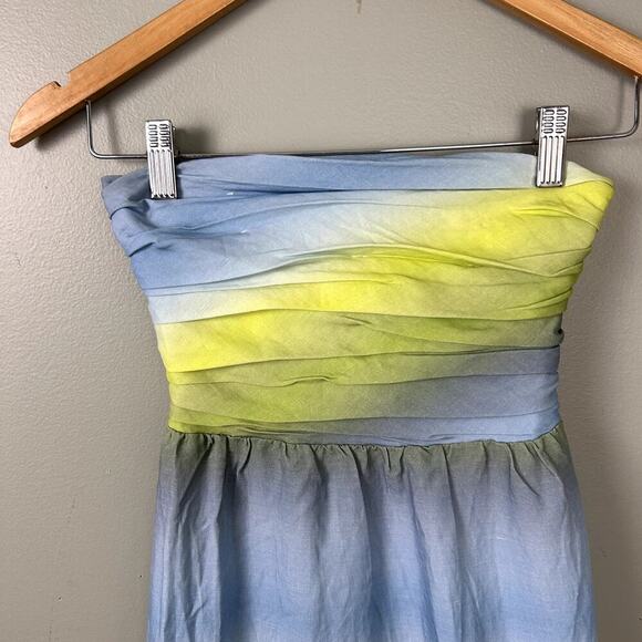 Tuckernuck Kaia Dress Chartreuse and Sky Blue Green Ombre Strapless Midi size XS - Picture 7 of 13